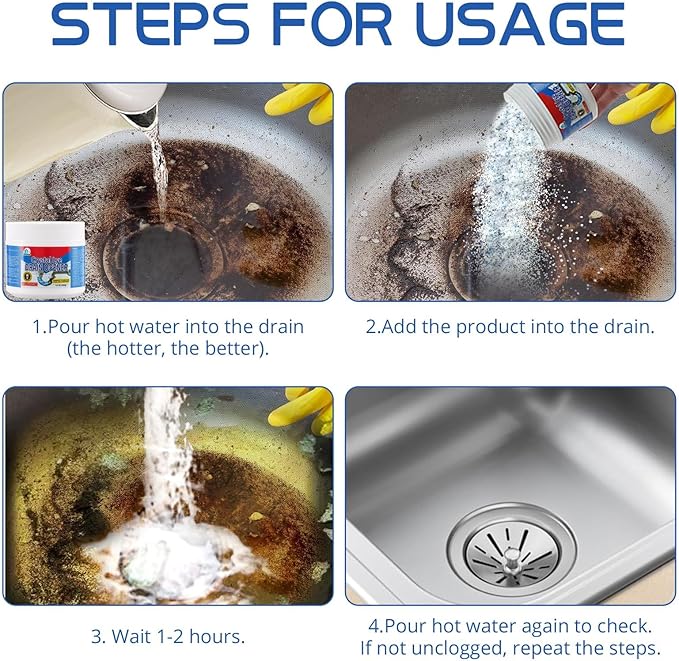 BELL BIRDCrystal Lye Drain Opener,Pipeline Dredging Agent, Lye Sodium Hydroxide-Powerful Unclogging Action for Household Use,Bathroom & Kitchen -520G