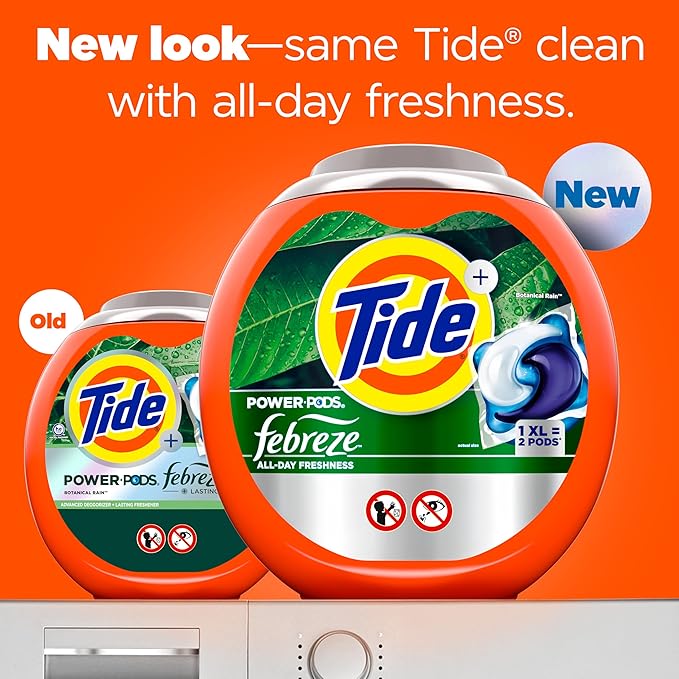Tide Power Pods with Febreze Laundry Detergent Pacs,Botanical Rain Scent,All-Day Freshness,45 Count (Pack of 2)