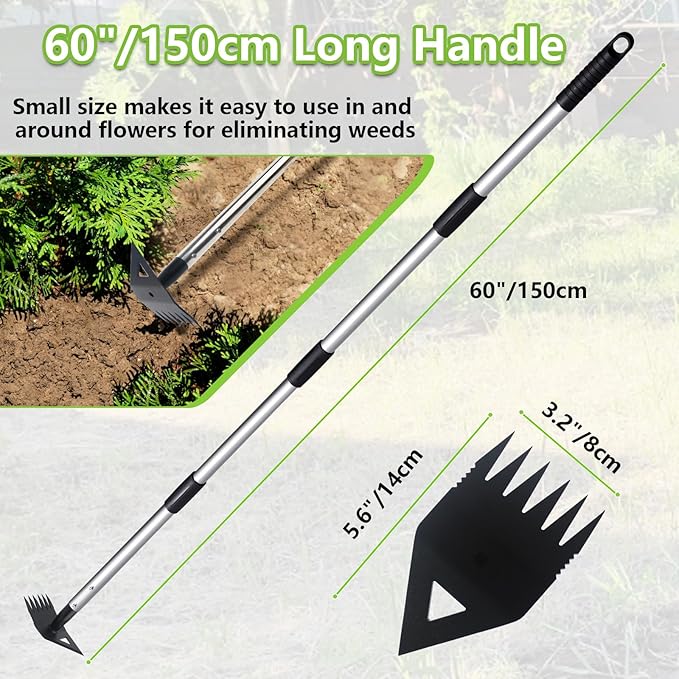 Weed Puller Tool with Long Handle, Hoe Garden Tool Weeding Rake Combo for Uprooting, Garden Hoe, Weed Remover Manual Hand Weeder for Yard Flower Bed