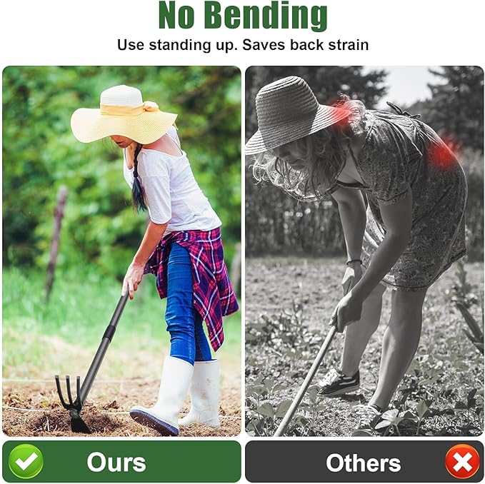 Hoe Garden Tool, 60 Inch Garden Hoe Adjustable Long Handle, 2 in 1 Garden Hoe for Weeding, Stainless Steel Weeder Tool for Yard Long Handle, Gardening Hoe for Planting, Lossening, Digging
