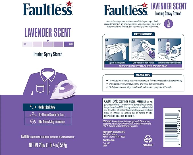 Faultless Lavender Spray Starch 20 oz Cans (3 Pack)