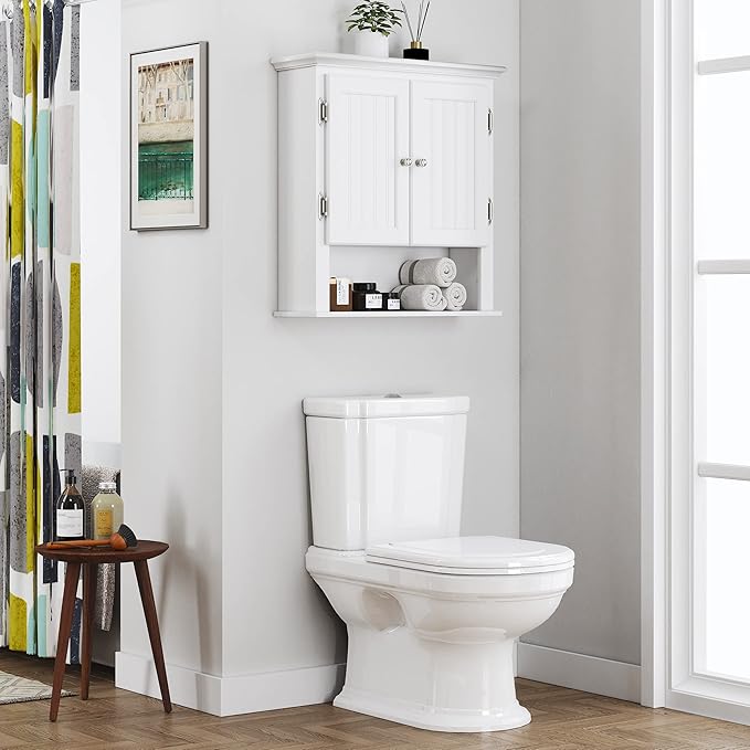 UTEX Bathroom Wall Cabinet, Bathroom Medicine Cabinet with Adjustable Shelves and Doors, Space Saving Wall Storage Cabinet, White