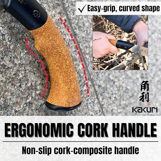 KAKURI Japanese Pruning Saw with Sheath 8.2" for Tree Trimming - Hand Tree Saw for Gardening, Camping, Bushcraft - Non Slip Cork Handle - Made in Japan