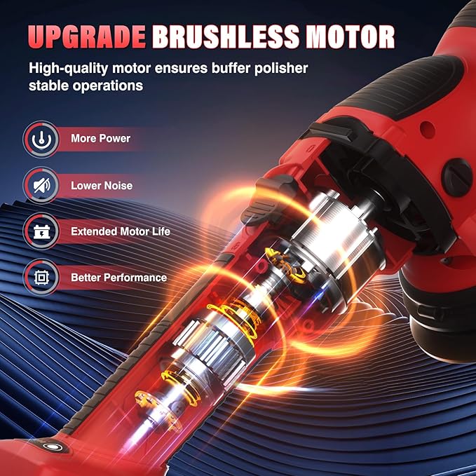 Cordless Buffer Polisher Kit for Milwaukee 18V/M18 Battery (No Battery), 6-Inch Orbital Car Polisher 6 Speed 1800—5500 RPM, 17PCS Polishing Accessories, for Car Polishing/Waxing (Tool Only)