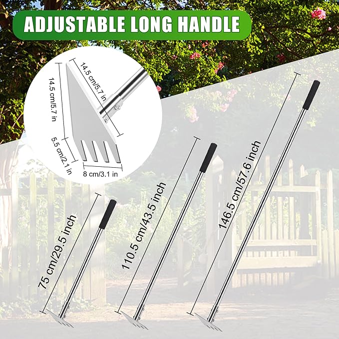 Dual Headed Hoe Garden Tool, Adjustable Long Handle Weed Puller, Stainless Steel Hoe Cultivator and Weed Rake Gardening Tool, for Gardening Planting, Weeding, Digging, Loosening Soil