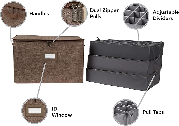 Covermates Keepsakes - Adjustable Zip-Top Storage Box - Configurable FlexGrid Compartments - Heavy Duty Polyester- Reinforced Handles - Stackable Design - Indoor Storage, Brown Heather