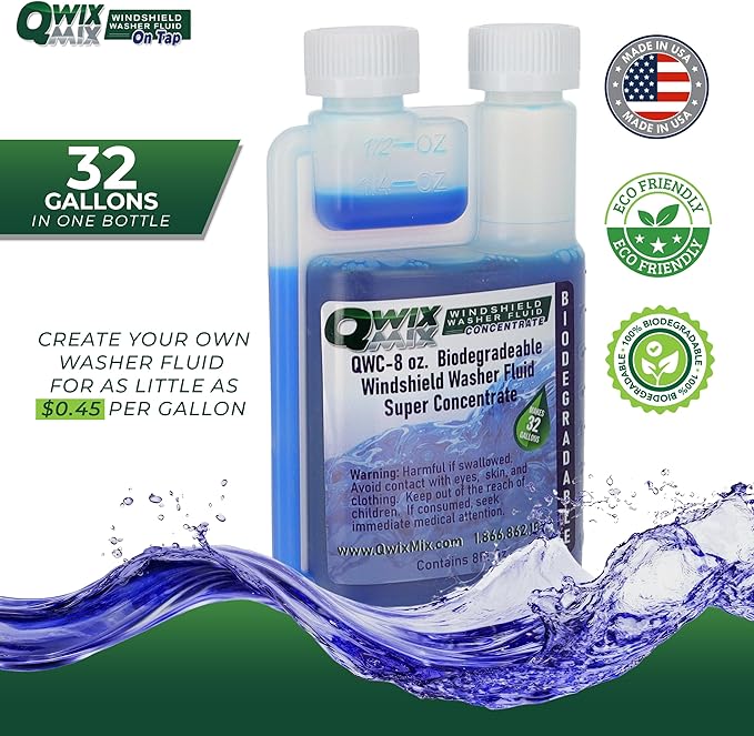 Windshield Washer Fluid Concentrate, 1 Bottle Makes 32 Gallons, 1/4 oz. Makes 1 Gallon 100% Biodegradable