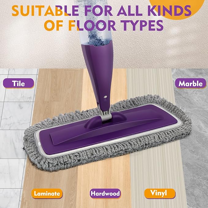 Microfiber Spray Mop for Floor Cleaning with Washable Pads, Dry Wet Floor Mops with with Sprayer and 27 oz Refillable Bottle,Reusable Dust Spray Mops for Hardwood Laminate Vinyl Tile Cleaning