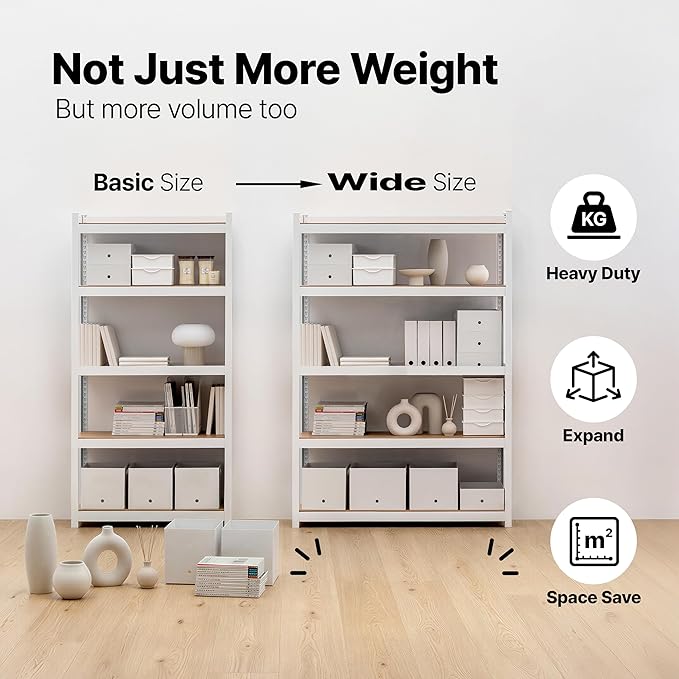 HOMEDANT House 48.1" W 5 Tier Heavy Duty Garage Shelving Adjustable Metal Rack Storage Shelves Standing Shelf Unit Organizers Industrial Warehouse Basement White 1Pack