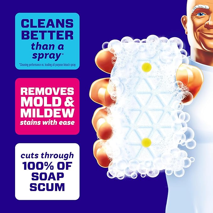 Mr. Clean Magic Eraser Sponge, Bathroom Cleaner, Shower Cleaner, Tub Cleaner, Soap Scum Remover, Bathroom Cleaning Supplies, Dawn Cleaning Power with Lemon Scent, 2 in 1 Bath, 7ct