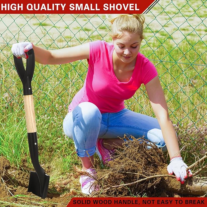 28-Inch Mini Garden Shovel with D-Grip Handle, Kids Small Shovel, Alloy Steel Head & Wooden Shaft for Car Emergency, Beach, Planting & Light Snow Duty