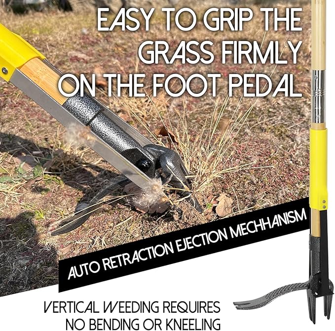 Weed Puller Tool with Long Handle,44'' Heavy Duty 4-Claw Stand Up Garden Weeding Tool-Double Weeding Technique,Weed Remover Tool That not Body Bending（Ergonomic）