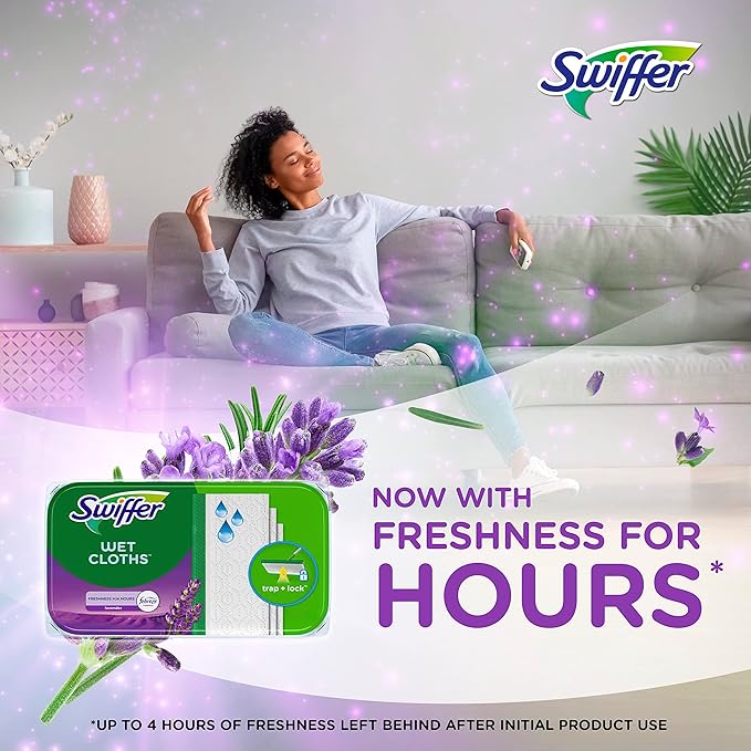 Swiffer Sweeper Wet Mopping Cloths with Febreze Freshness, Lavender Vanilla & Comfort, 24 Count (Pack of 2)