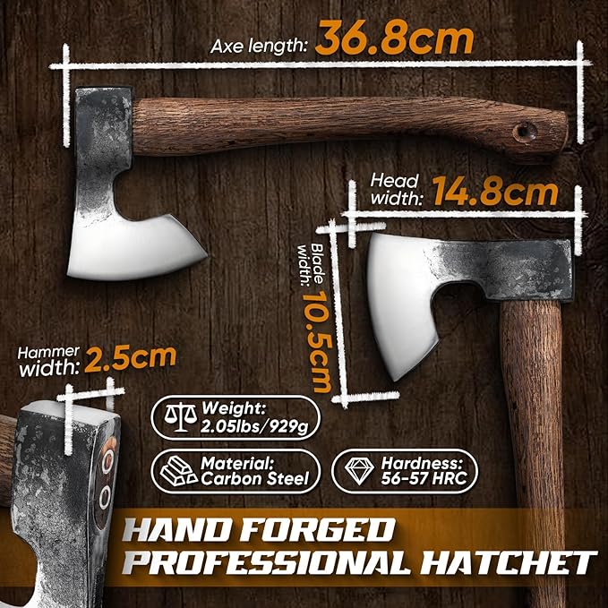 Dream Reach Hatchet Axe 14.5" Camping Hatchet with Sheath Bushcraft Axe with Carbonized Handle, Hand Forged Carving Axes, Splitting Hatchets for Chopping Wood, Gardening, for Men