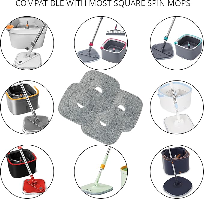 True & Tidy® 8-Pack 9 inch Extra Thick Microfiber Pad Refill for SPIN-800 TrueClean Mop & Bucket Square, Compatible with M16 and Most Square Spin Mop and Bucket, Machine Washable up to 100x