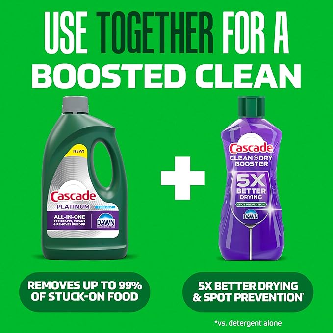 Cascade Rinse Aid Clean & Dry Booster Dishwasher Liquid, Gel & Detergent Pods for Sparkling Clean Dishes, Dishwasher Soap, Tablets & Rinse Aid Dry Booster, 8.45oz