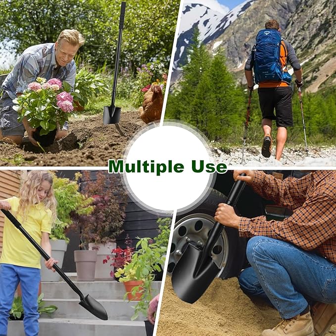 Small Shovel 43.3Inch Durable Metal Shovel for Digging Small Spade Shovel Garden Shovel for Gardening Digging Camping Farming and Outdoors, Black