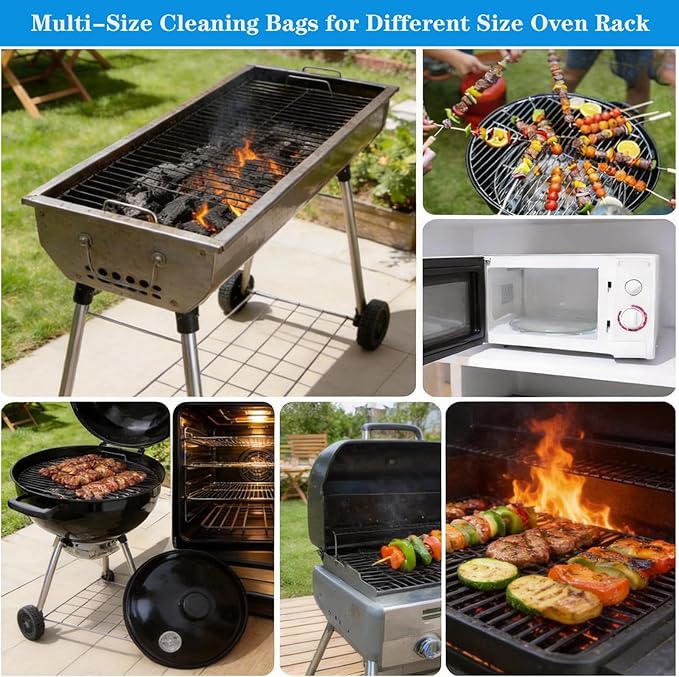 Oven Rack Cleaning Bags, Heavy Duty No Scrub Oven Rack Cleaning Bags, Reusable Leak-Resistant PE Bags for Deep Soaking Grill Grates, BBQ Racks, No Cleaner Included, 5 Pack (27.5''*19.6'')