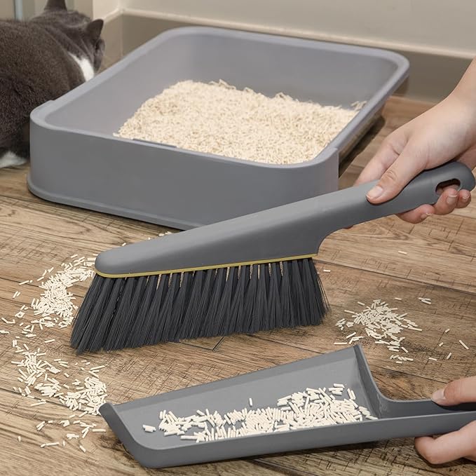 Small Broom and Dustpan Set, Hand Mini Dust-Pan and Brush, Handheld Portable Compact, 1 Piece, Gray