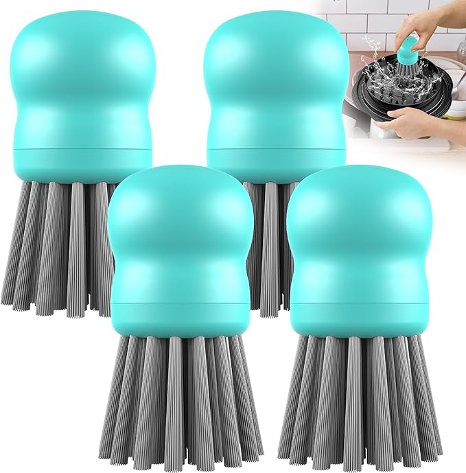 Mini Dish Brush for Cleaning Chicken Shredder, Palm Brush Dish Scrubber with Ergonomic Grip, Kitchen Brush for Washing Dishes, Pans, Pots, Sink (4, Mint Green)