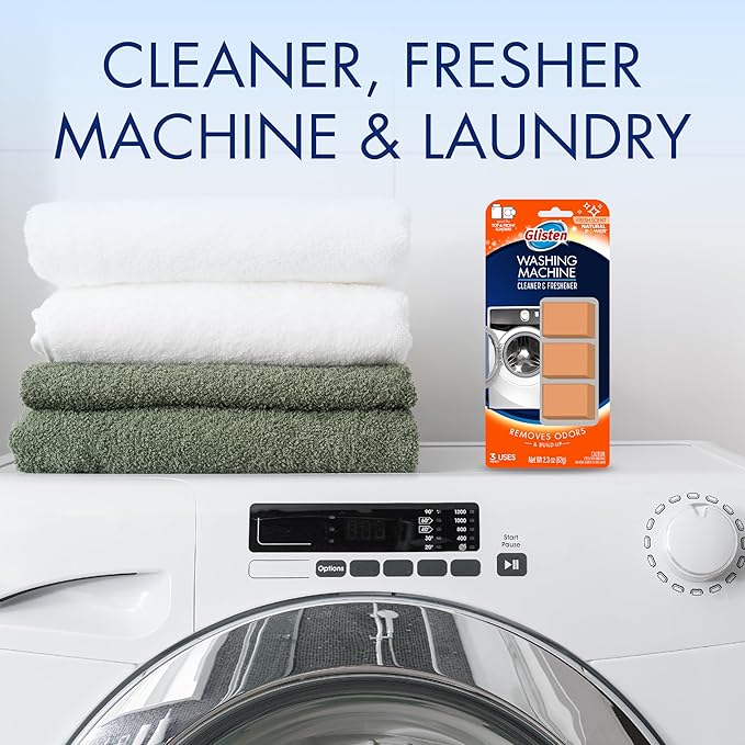 Glisten Washing Machine Cleaner & Freshener Deodorizer for All Top Load and Front Load Washers and HE Machines, Made in the USA, Fresh Scent, 9 Tablets (Pack of 12)