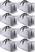 HOMESURE 8 Pack Large Strong Bags with Zippers & Carrying Handles - Water-Resistant - Heavy Duty Storage Tote for Space Saving Storage, Fold Flat, Alternative to Moving Box (Silver)