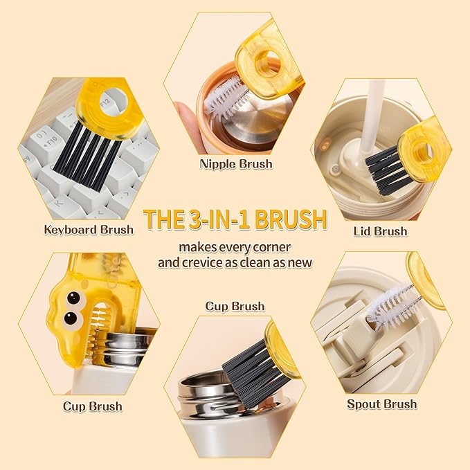 Bottle Brush Cleaning Set Includes 4 Straw Cleaning Brushes, 2 3-in-1 Multi-Function Portable Travel Cup Lid Crevice Brushes, Straw Brushes, and Household Kitchen Cleaning Tools