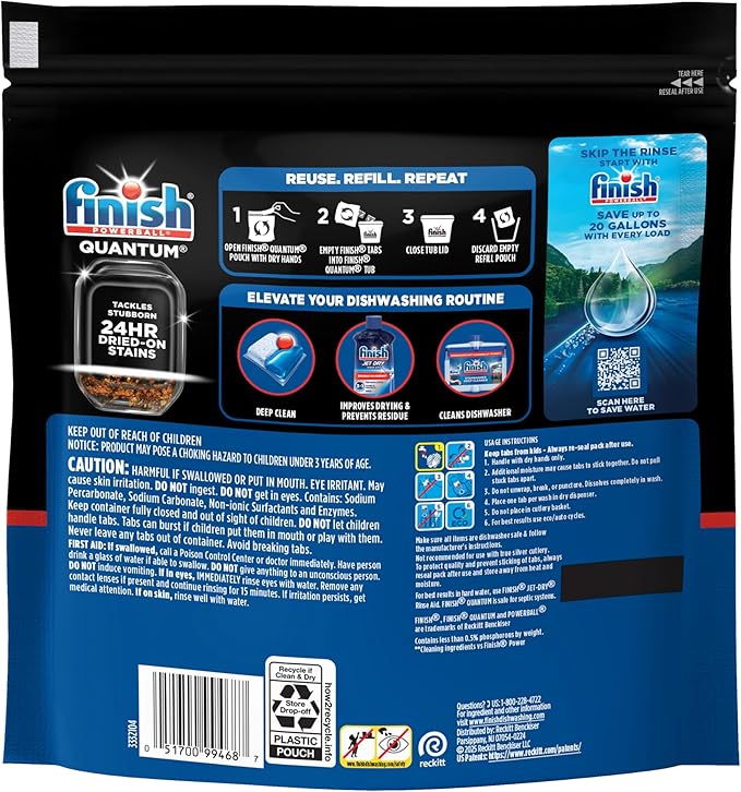 Finish Quantum Dishwasher Pods, No Pre-Rinse Dishwasher Detergent Soap Removes 24HR Dried-On Stain and Grease, Leaving a Virtually Spotless Shine, 57 Count