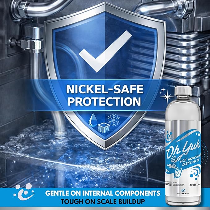 Oh Yuk Ice Machine Cleaner Descaler – Scale & Buildup Remover, Nickel-Safe Ice Maker Cleaning Solution, Compatible with GE nugget, Igloo & All Standalone Ice Makers. For A Fresh Ice Machine