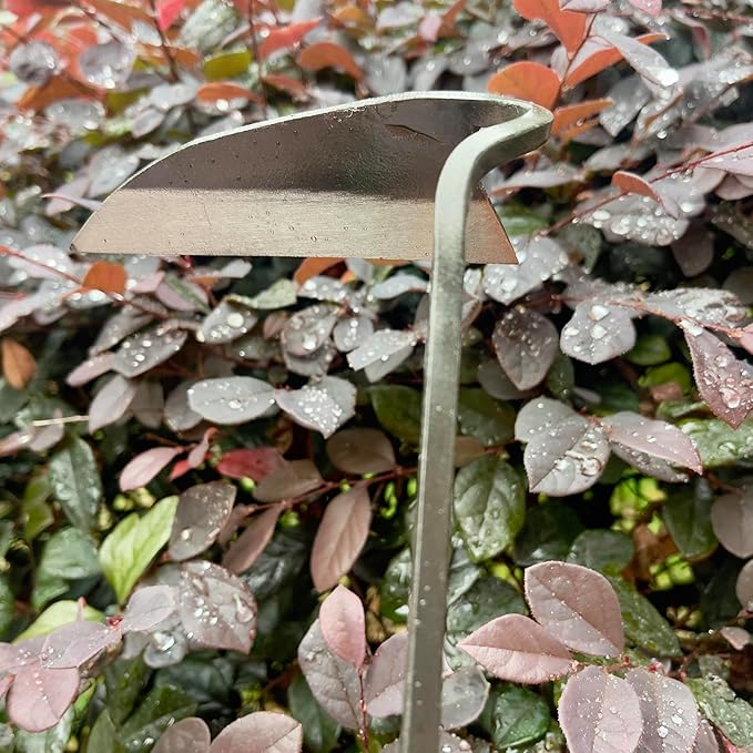 alanx 12 Inch Japanese Gardening Hand Weeding Sickle, Weeding Hoe with Long Wooden Handle