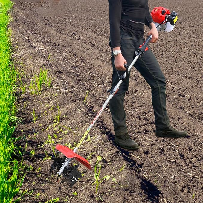 Handheld Tiller Cultivator 42.7Cc 2Stroke Mini Gas Powered Engine Rototiller Garden Lawn Tools Farm Air Cooled Plow Easy to Start for Farmland Gardens Yard (1250W 6500Rpm)