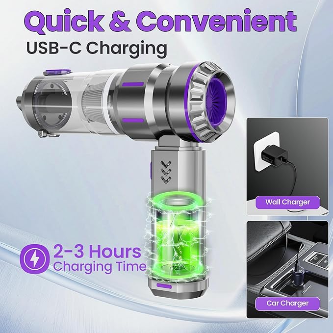 Portable Cordless Handheld Car Vacuum Cleaner - Equipped with Advanced Brushless Motor, 3 Suction Modes, 25,000 Pa Max Suction Power, Type-C Charging,for Car, Sofa & Keyboard