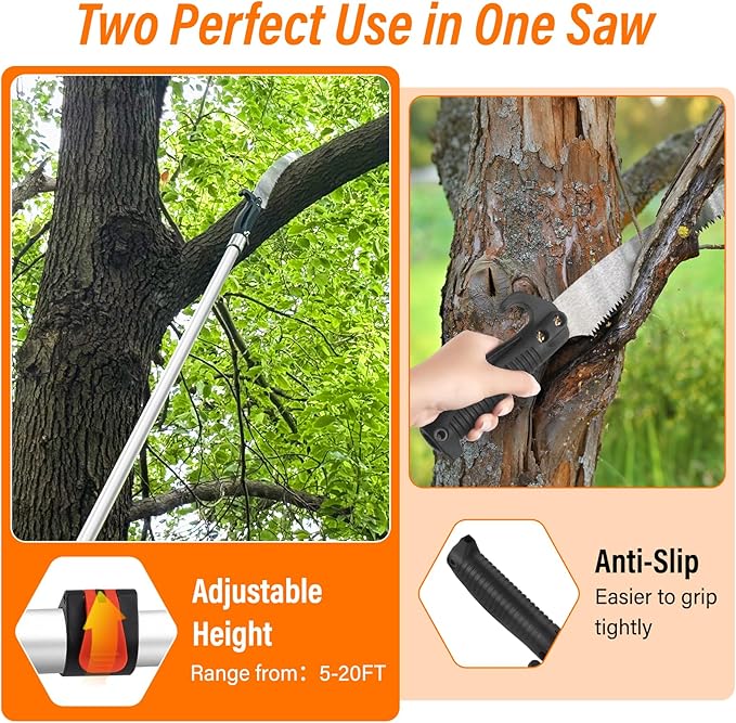 Manual Pole Saws for Tree Trimming,Reach 26 FT Telescoping Pole Saws with Long Pole,Tree Saw with 19" 3X Detachable Saw,Non-Slip Handle and Gloves,Tree Trimmer for Yard Garden Tree Palm Shrub