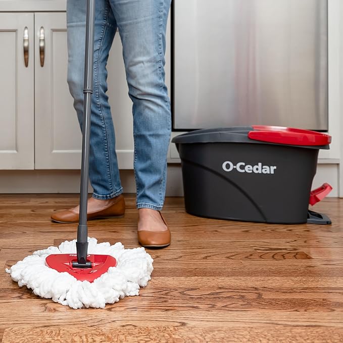 O-Cedar Easywring Microfiber Spin Mop & Bucket Floor Cleaning System + 3 Extra Refills (4 Refills Included)