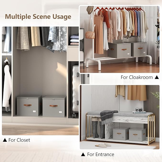 Vincona Shoe Organizer for Closet,2 Pack Shoe Storage Bins Foldable Shoe Storage Box Containers with Clear Cover and Sturdy Handles,Shoe Rack for Closet Storage for Sneakers Heels Slippers (Grey)