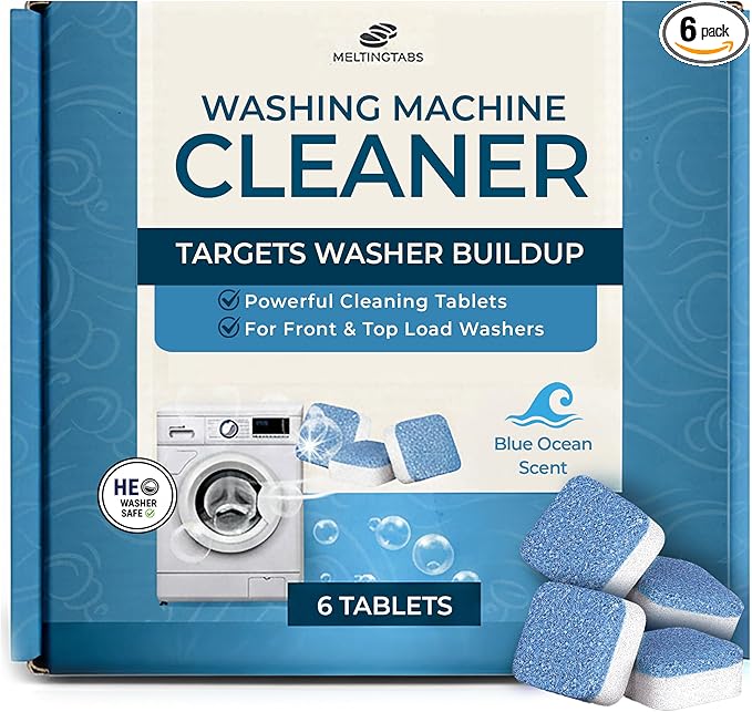 Washing Machine Cleaner Tablets – Deep Clean Washer Descale, Laundry Tub Cleaning Solution, Smell Fresh, Eliminates Buildup & Dirt, For Front & Top Load Washers, Easy-to-Use Tablets, 6 Pack