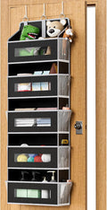 5 Tier Over The Door Organizer - Large Capacity Behind Door Hanging Shelves with 10 Mesh Pockets and Clear Windows, Closet Organizers and Storage for Bathroom, Bedroom, Nursery, Black