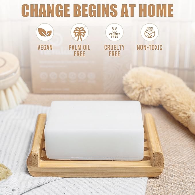 Dish Soap Bar with Bamboo Soap Dish Tray – Solid Dish Soap Block, Eco Friendly Non Toxic Plant Based Dishwashing Soap, Fragrance Free, Zero Waste, Biodegradable Kitchen Soap (5.64 oz)