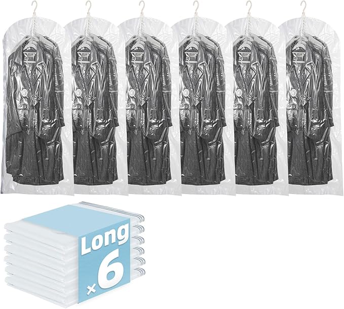 Hanging Vacuum Storage Bags, 6 Pack (53 x27.6 inch), Vacuum Seal bags for Clothing, Garment Storage for Coat, Jacket, Suits, Dresses, Closet Oragnization and Storage