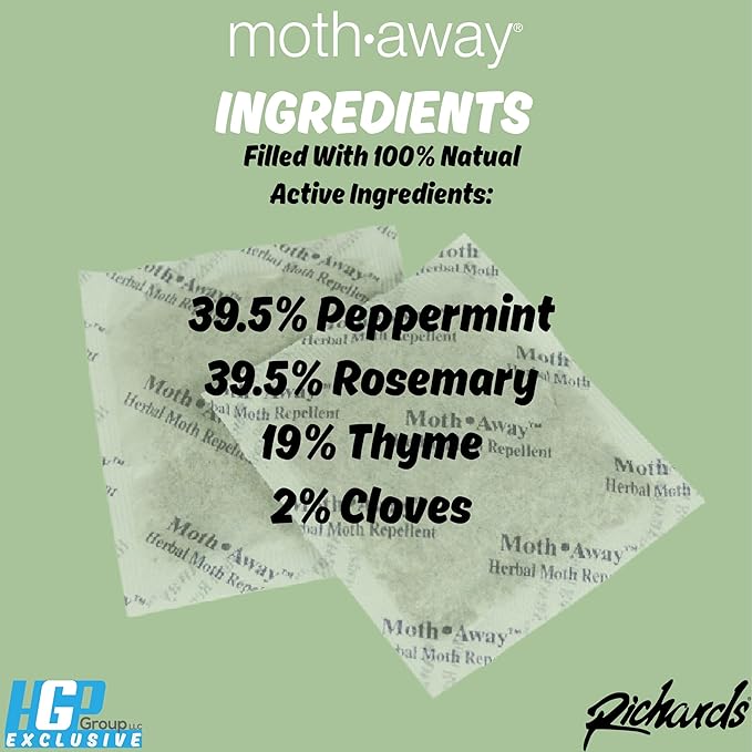Richards Moth Away Herbal Repellent Sachets – 72 Count Value Pack – 100% Natural Ingredients – Peppermint, Rosemary & Thyme – Non-Toxic Moth Protection for Closets, Drawers & Storage – Made in USA