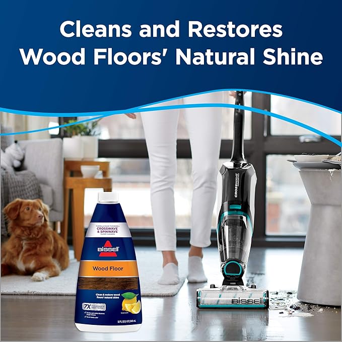 Bissell CrossWave & SpinWave Wood Floor Cleaning Formula, 32 oz, Dissolves Dirt, Grime, and Sticky Messes, Safe on Sealed Floors, Pair with Cross, SpinWave & Other Hard Cleaners, Lemon (Pack of 2)
