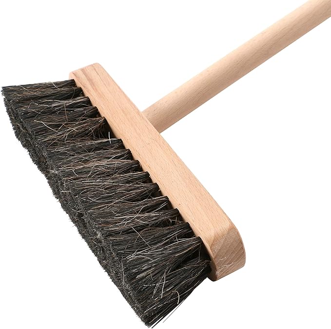 Creative Co-Op Beech Wood Broom & Standing Metal Dust Pan, Natural & Black