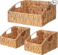 Ollieroo Rattan Storage Baskets, Handwoven Wicker Storage Bins with Built-in Handles, Storage Container Baskets for Shelves, Bedroom, Bathroom, Laundry Room or Kitchen(Natural)