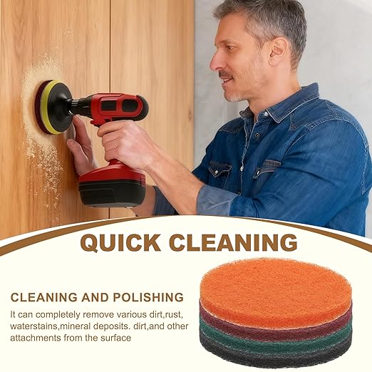 uxcell 8Pcs Scrubber Scouring Pad, 5 Inch 800 Grits Drill Power Brush Hoop and Loop Scrub Pads Discs Polishing Pad for Household Furniture Automotive Cleaning, Dark Red