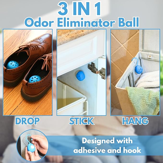 Air Jungles Shoe Deodorizer Balls 6 Ct, Fresh Linen Scent, Odor Remover Balls for Sneakers, Gym Bags, Lockers, and Drawers, Essential Oil Provides Natural Freshness