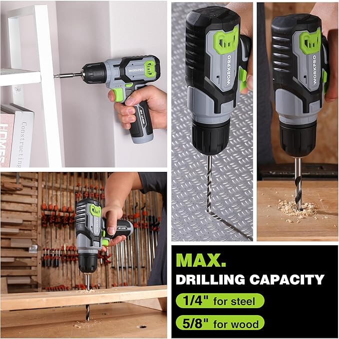 WORKPRO Cordless Power Drill Set, 8V Cordless Drill Driver Set with 53pcs Bits, 2.0Ah Electric Tool Kit with 3/8" Keyless Chuck and Variable Speed Trigger, Portable for Home Improvement, DIY