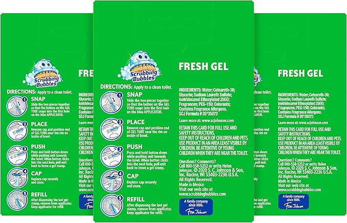 Scrubbing Bubbles Fresh Gel Toilet Bowl Cleaning Stamps Refills, Helps Keep Toilet Clean and Helps Prevent Limescale & Rings, Rainshower Scent, 12 Count (Pack of 6)