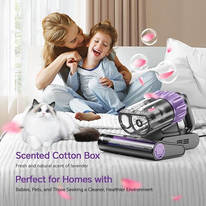 Mattress Vacuum Cleaner, 18Kpa Bed Vacuum Cleaner with 253.7nm UV-C Light, 150°F Heat, HEPA Filter & Ultrasonic, Versatile Handheld Vacuums for Bed, Sofa, Couch, Crib Gift Ideas for Women