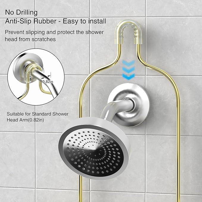 DAOYA Over the Shower Head Caddy - 3 Tier Shower Caddy Hanging, Gold Bathroom Organizer with Soap Holder & Hooks