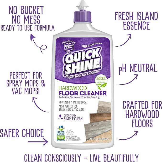 Quick Shine Hardwood Floor Cleaner & Wood Floor Polish w/Plant-Derived Carnauba 2-27oz Bottles, Removes Scratches, Safer Choice, A Clean That Can Be Seen